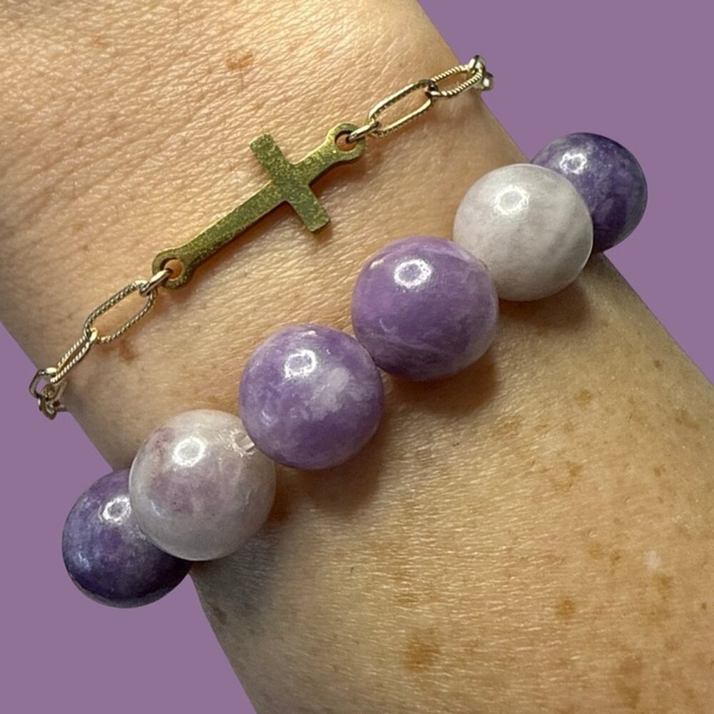 Lepidolite Purple Bracelet Jewelry crystal beaded accessories handmade boho NEW